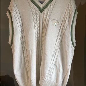 Classic V-Neck Sweater Vest in Cream and Green